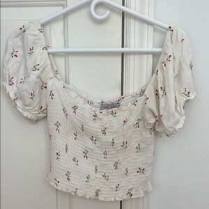 White Floral Smocked Top